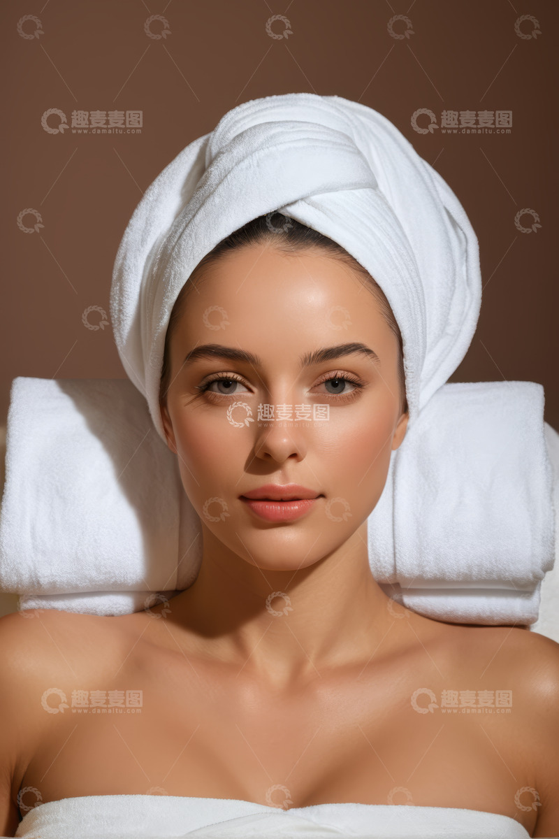 高清大图下载【趣麦麦图】裹毛巾女人享受水疗放松时刻