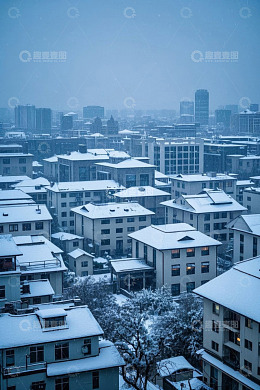 城市雪景中林立的建筑