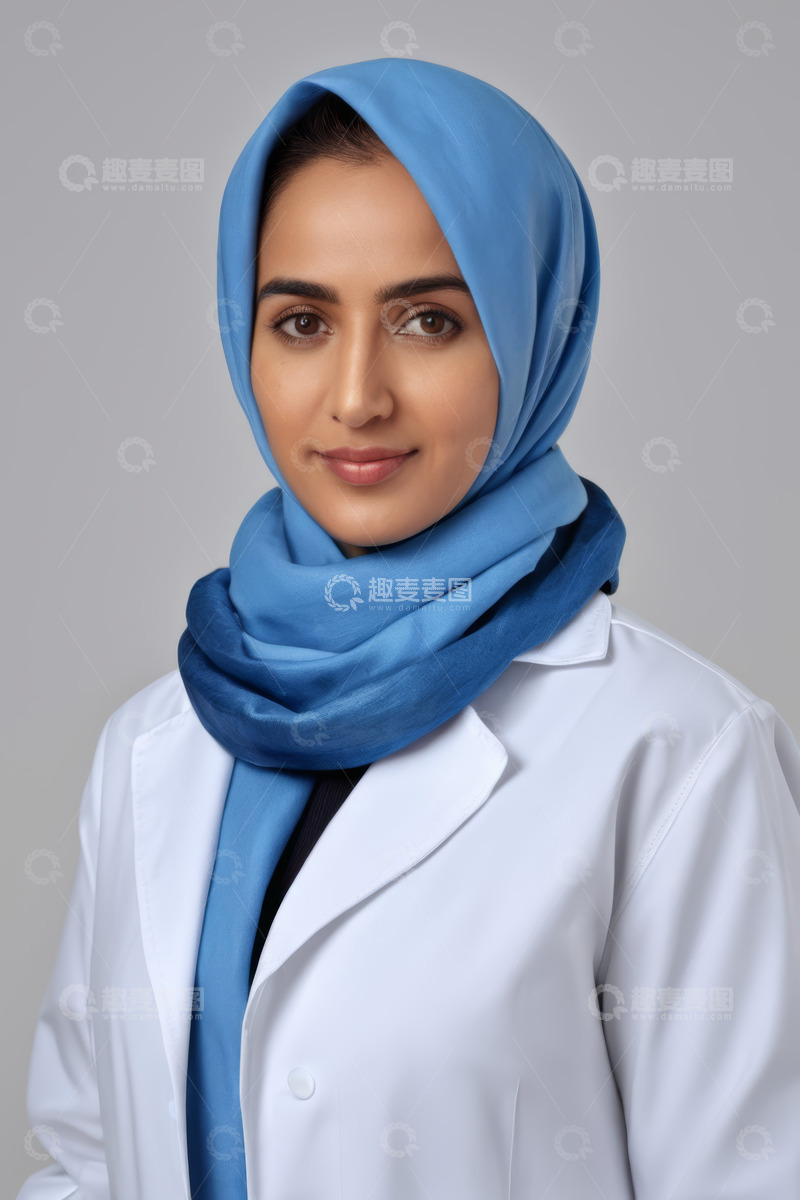 高清大图下载【趣麦麦图】戴头巾穿白大褂的女性肖像