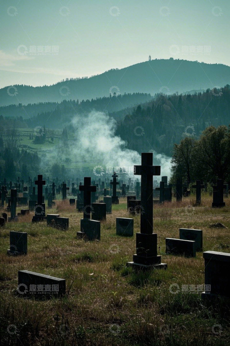 高清大图下载【趣麦麦图】野外墓地与远山风景