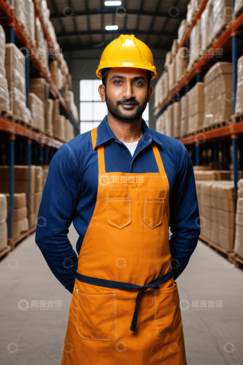 高清大图下载【趣麦麦图】仓库工人身着工装戴安全帽