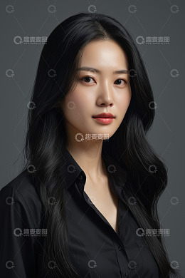 长发女子黑色衬衫肖像