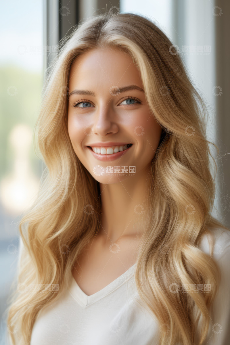 高清大图下载【趣麦麦图】金发女子微笑肖像