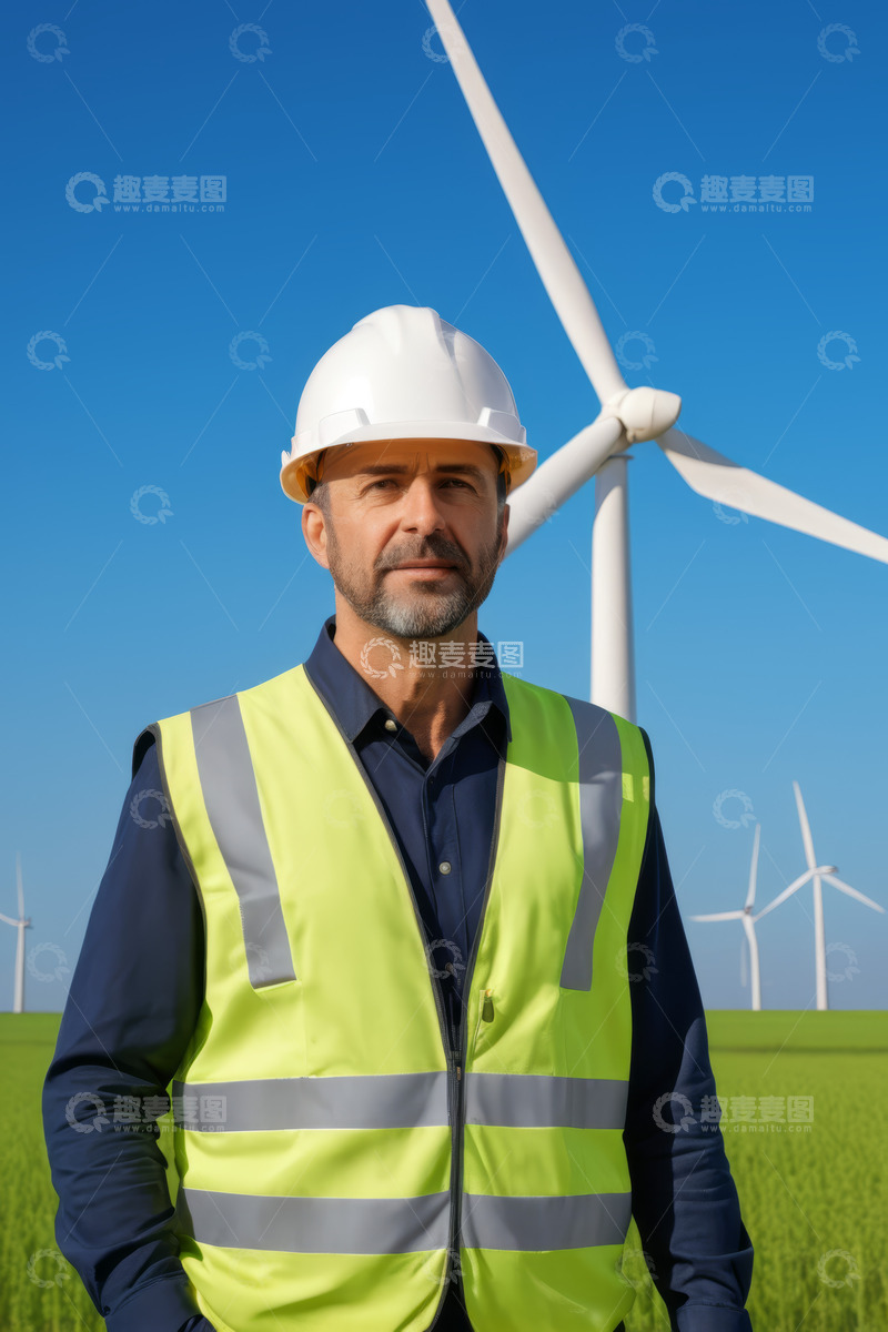 高清大图下载【趣麦麦图】工程师于风力发电场前留影