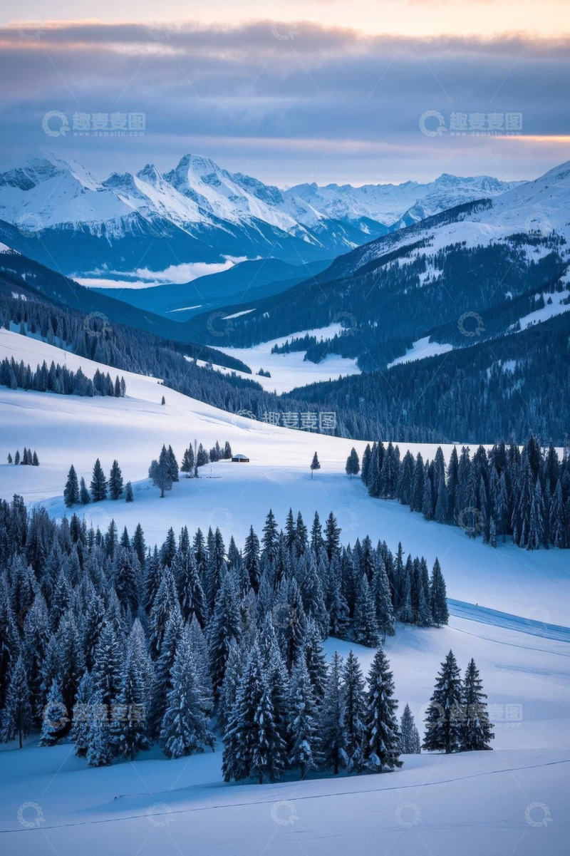 高清大图下载【趣麦麦图】雪山森林冬日自然风光