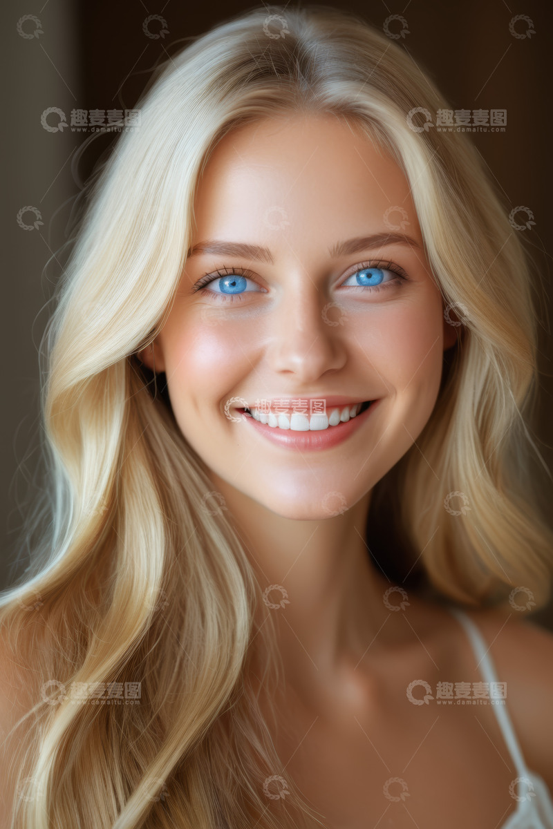 高清大图下载【趣麦麦图】金发女子微笑特写