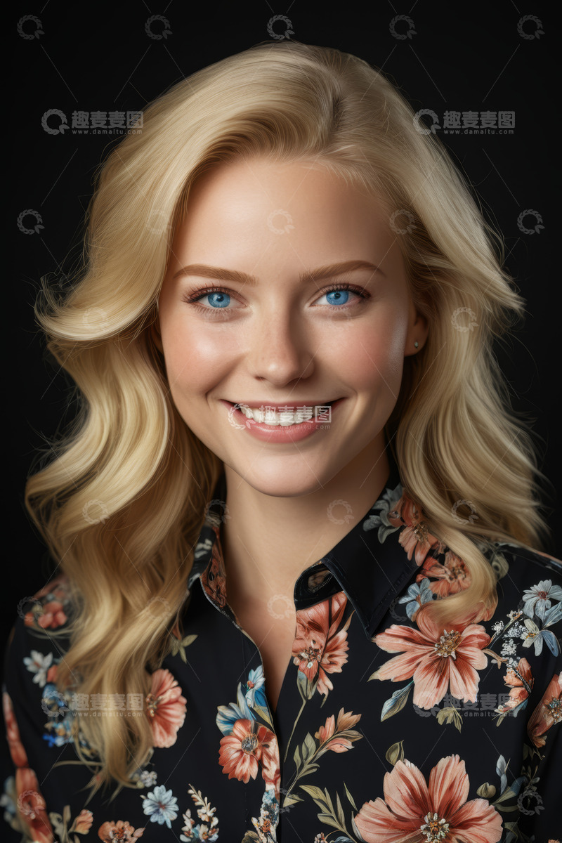 高清大图下载【趣麦麦图】金发女子微笑特写肖像