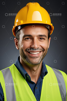 戴安全帽微笑的男性工人肖像