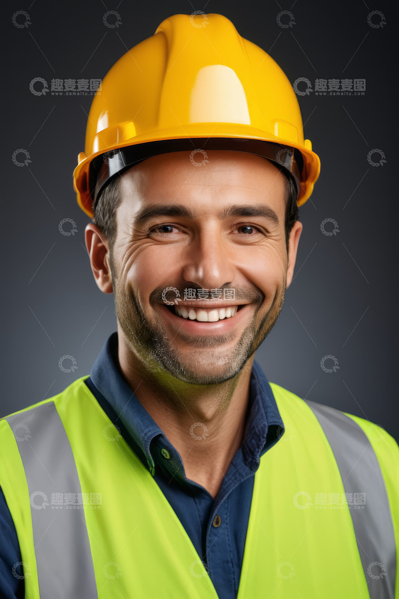 戴安全帽微笑的男性工人肖像