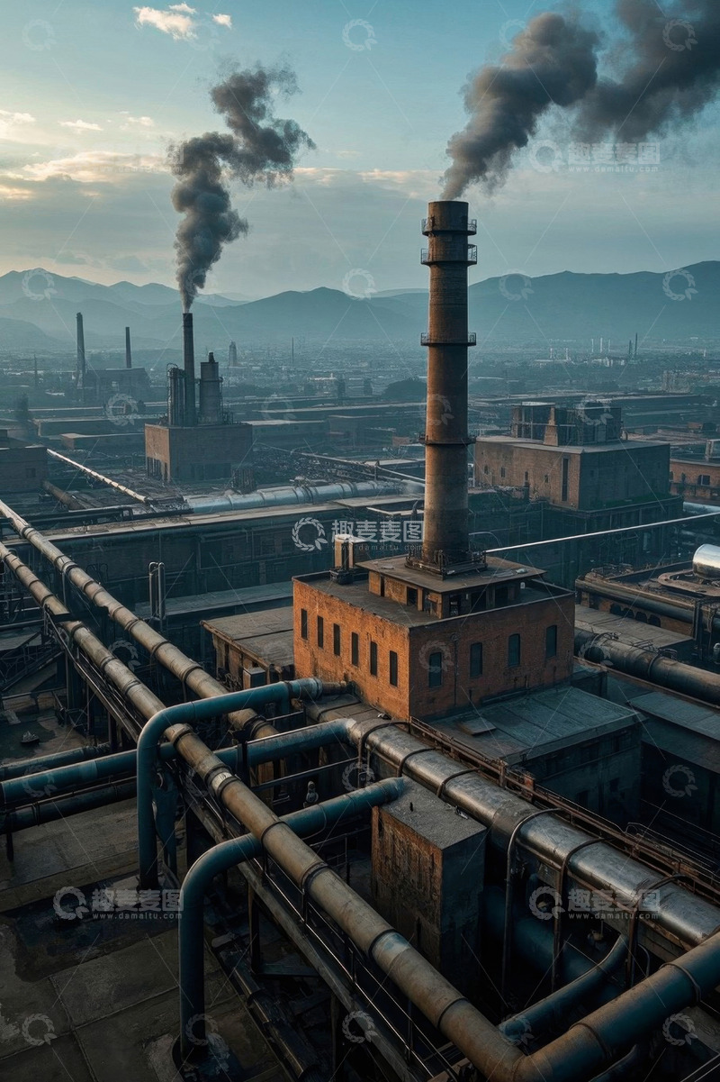 高清大图下载【趣麦麦图】工业工厂烟囱冒烟景象