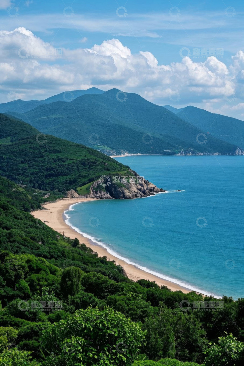 高清大图下载【趣麦麦图】山海相依的海滩风景