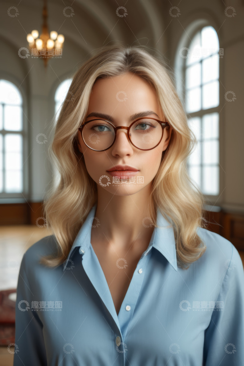 高清大图下载【趣麦麦图】戴眼镜金发女子肖像