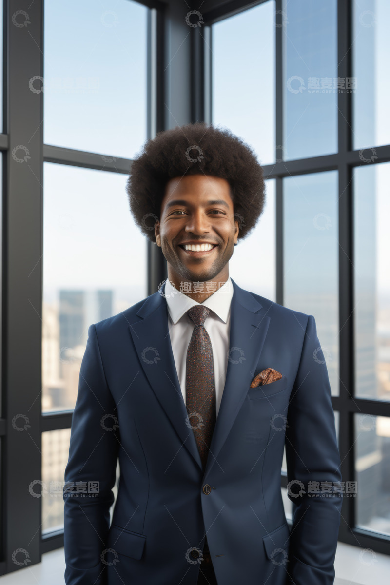 高清大图下载【趣麦麦图】身着西装的非洲裔男子微笑肖像