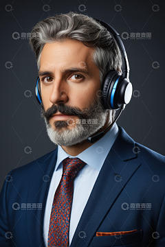 戴耳机的西装男士肖像