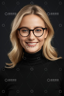 戴眼镜微笑的金发女性肖像