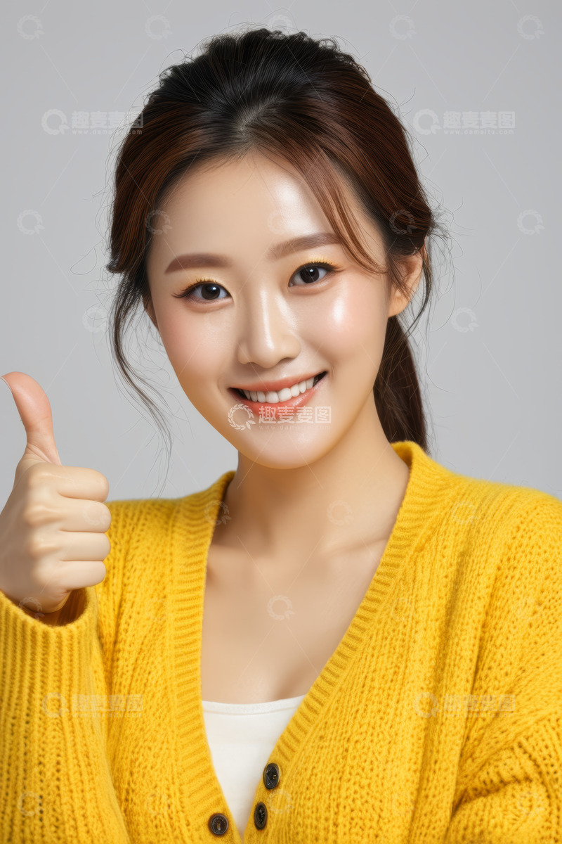 高清大图下载【趣麦麦图】微笑女性竖大拇指特写