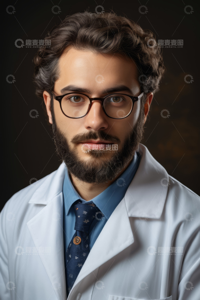 高清大图下载【趣麦麦图】穿白大褂戴眼镜的男士肖像