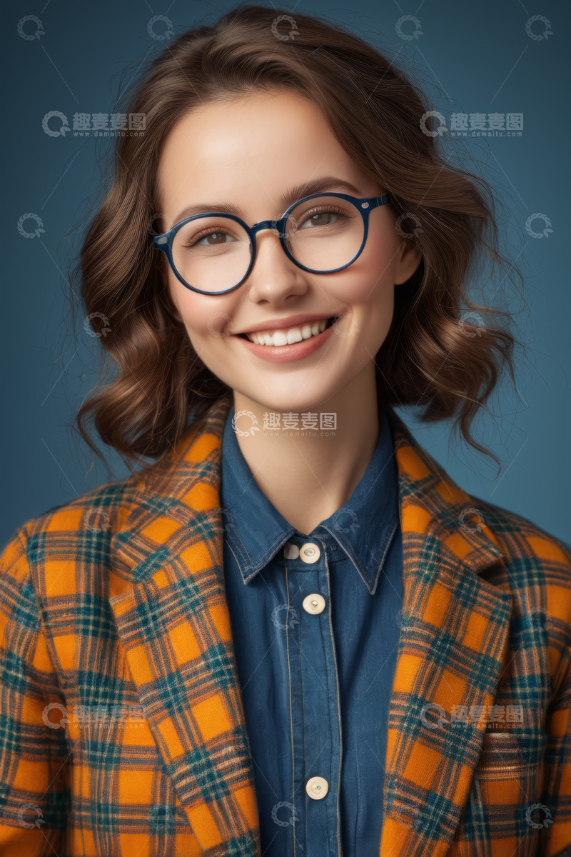 高清大图下载【趣麦麦图】戴眼镜微笑女性肖像