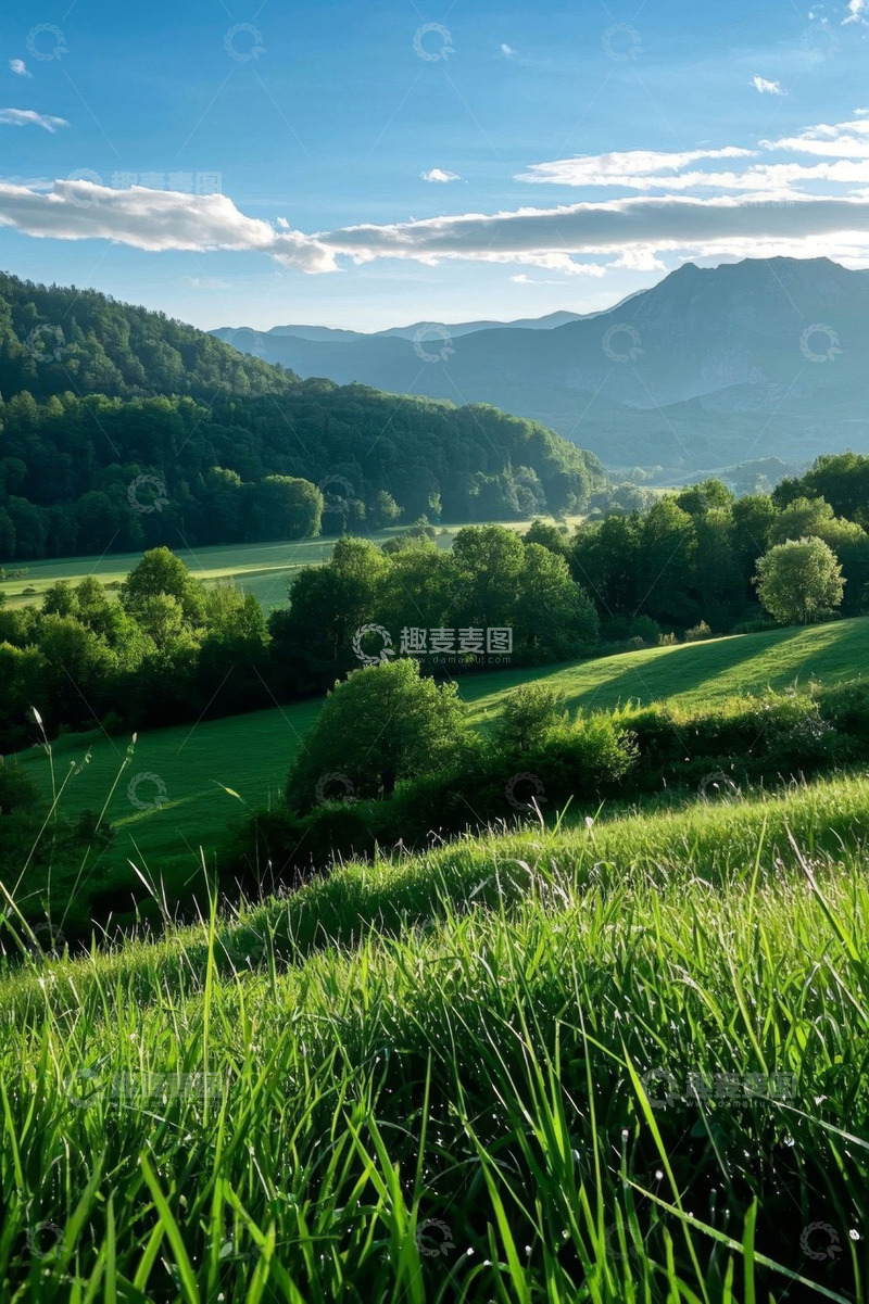 高清大图下载【趣麦麦图】山林间的绿色原野风景