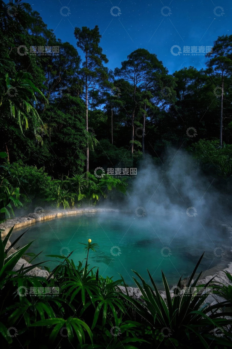 高清大图下载【趣麦麦图】森林中带蒸汽的温泉景观