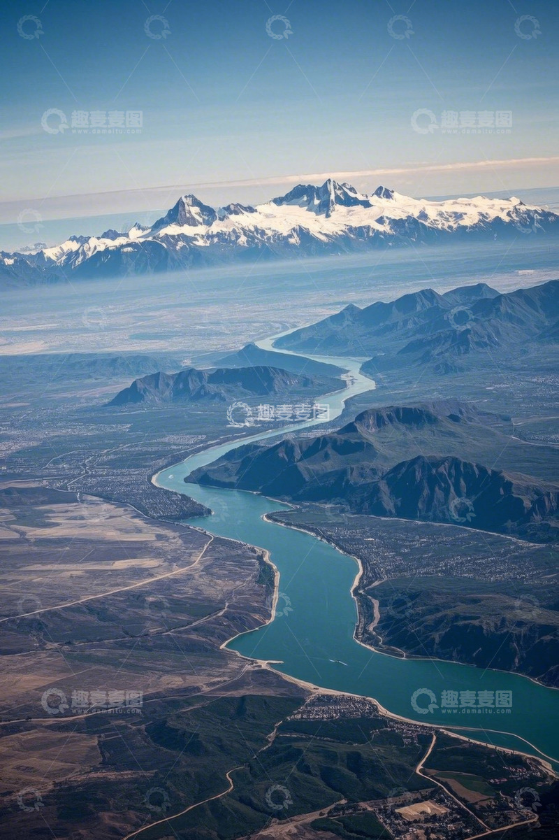 高清大图下载【趣麦麦图】高空俯瞰雪山河流自然风光