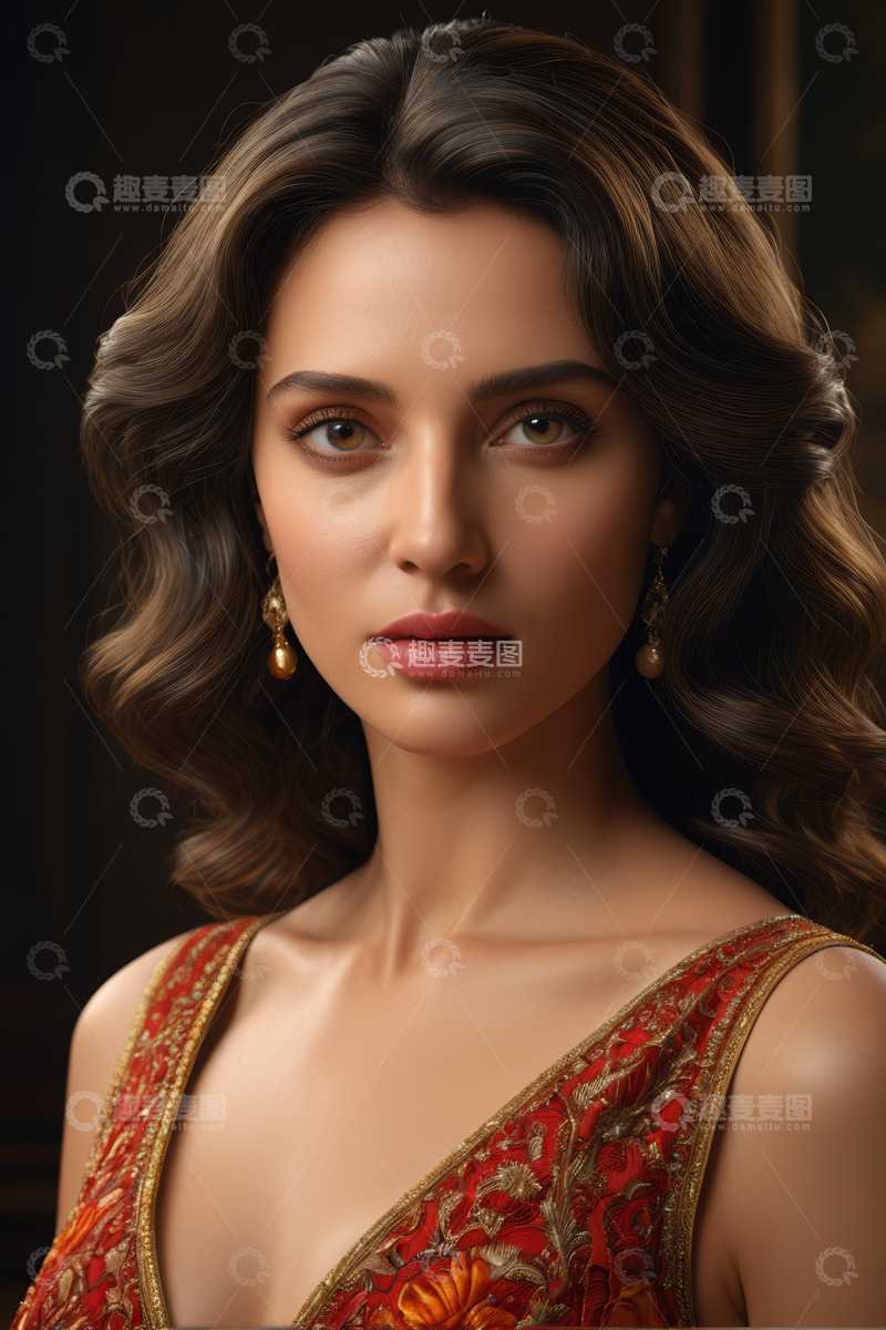 高清大图下载【趣麦麦图】穿着华丽服饰的女性人物肖像