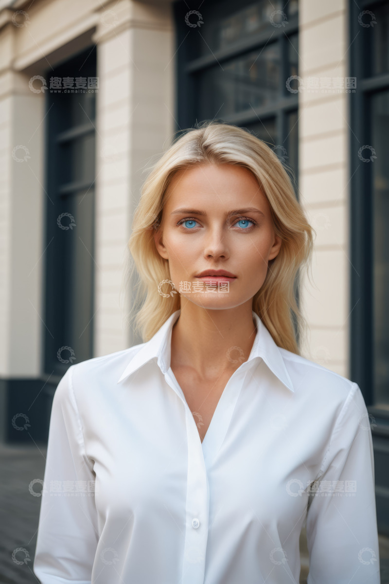 高清大图下载【趣麦麦图】户外站立的金发职业女性肖像