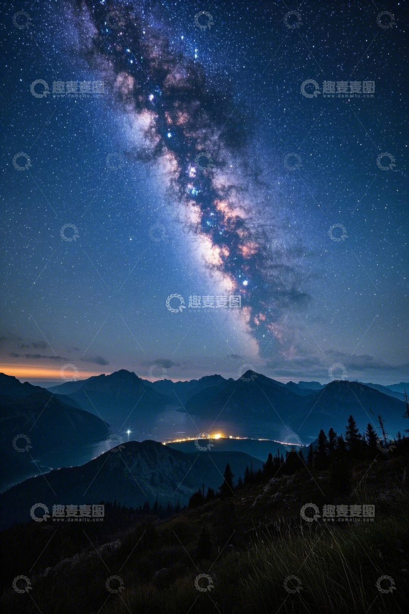 高清大图下载【趣麦麦图】山间夜空银河系星空景观