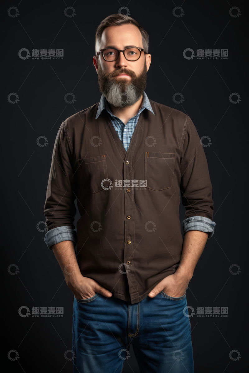 高清大图下载【趣麦麦图】戴眼镜留胡须男人的肖像