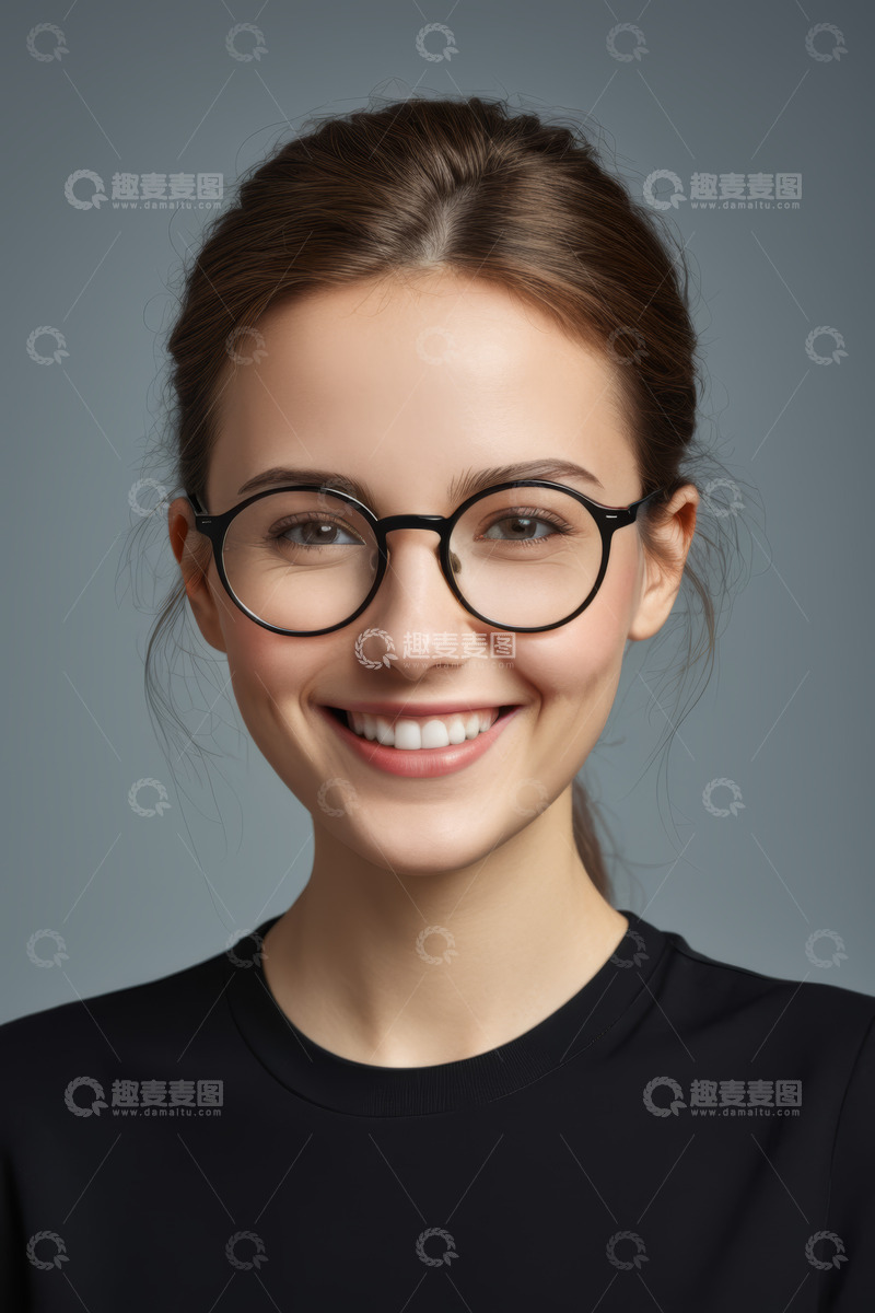 高清大图下载【趣麦麦图】戴眼镜微笑女性肖像