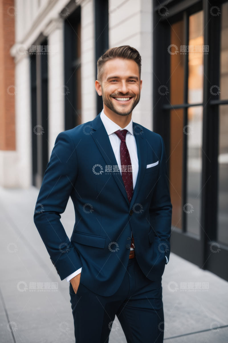高清大图下载【趣麦麦图】身着西装的男子户外微笑