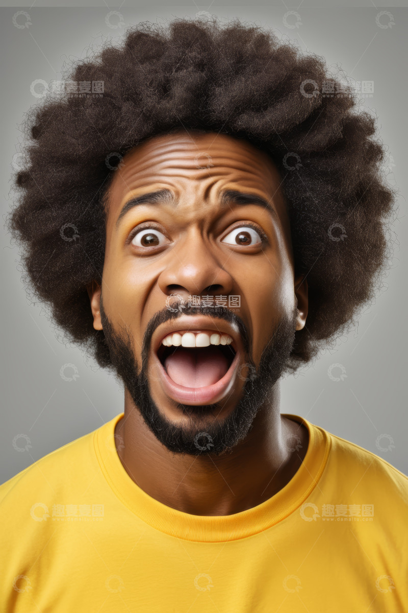 高清大图下载【趣麦麦图】表情惊讶的黑人男子特写