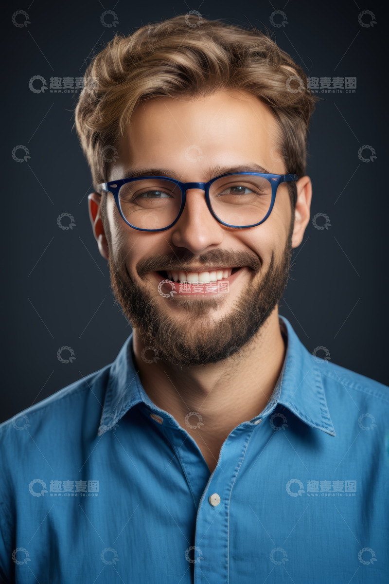 高清大图下载【趣麦麦图】戴眼镜微笑男士肖像