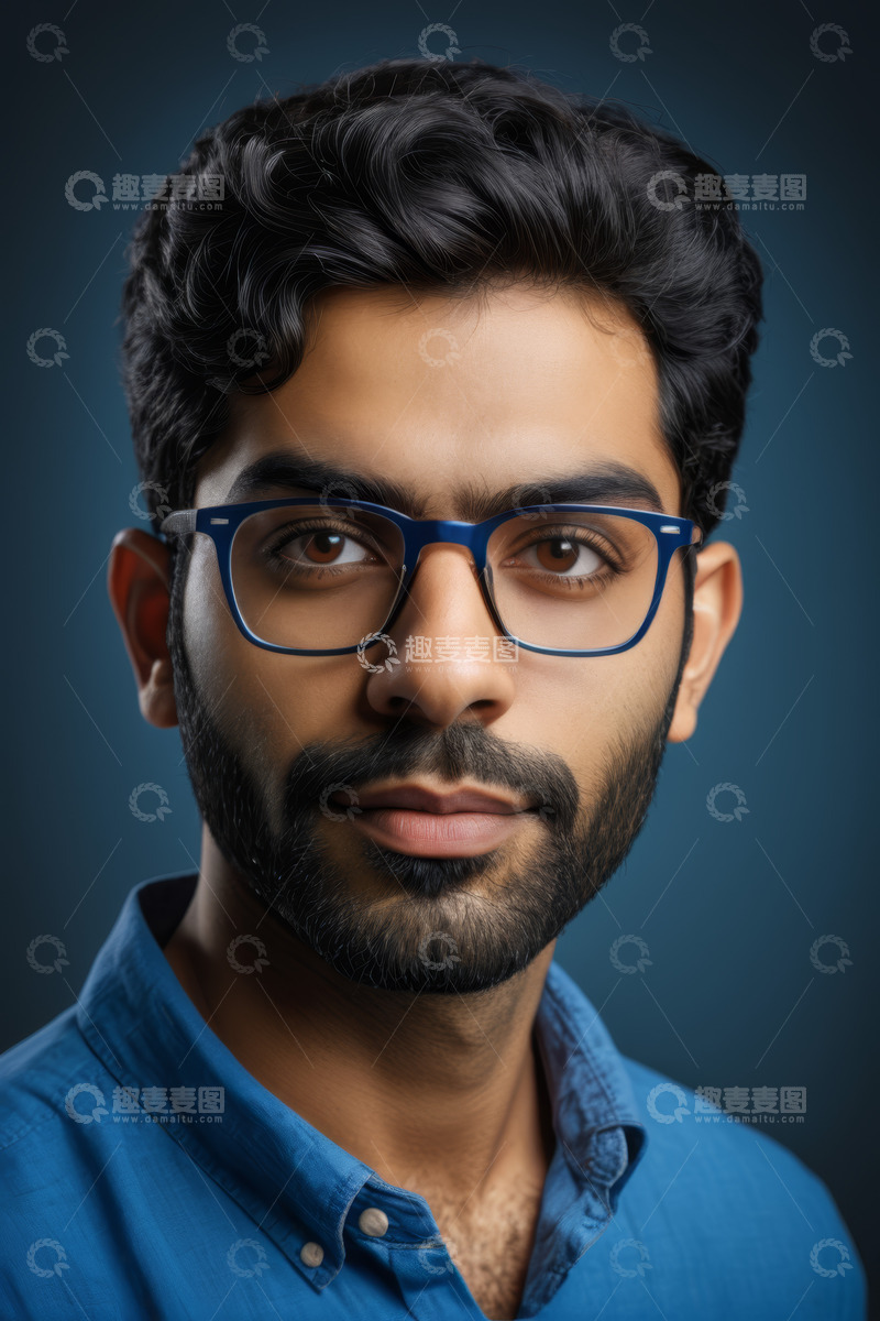 高清大图下载【趣麦麦图】戴眼镜男子肖像特写