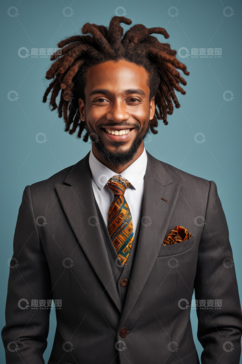 高清大图下载【趣麦麦图】穿着西装微笑的非洲裔男性