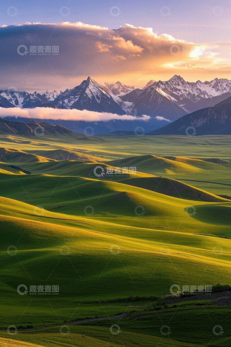 高清大图下载【趣麦麦图】草原雪山自然风光全景