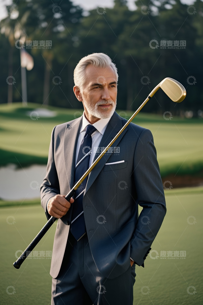 高清大图下载【趣麦麦图】商务人士持高尔夫球杆于球场