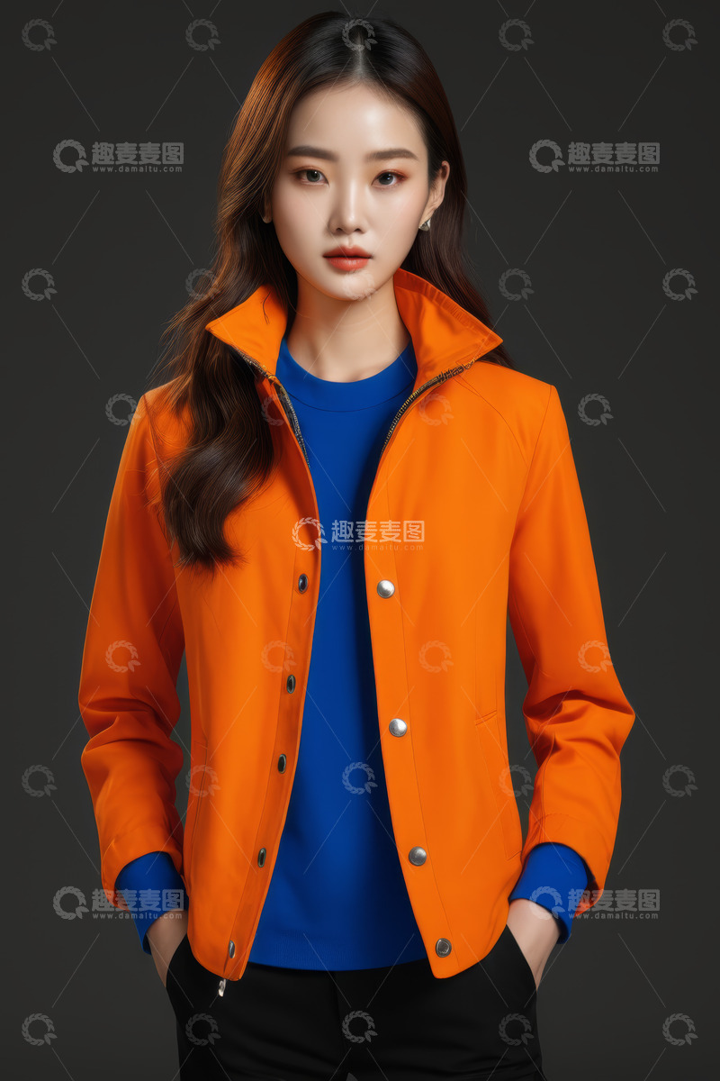高清大图下载【趣麦麦图】穿橙色外套的女性人像