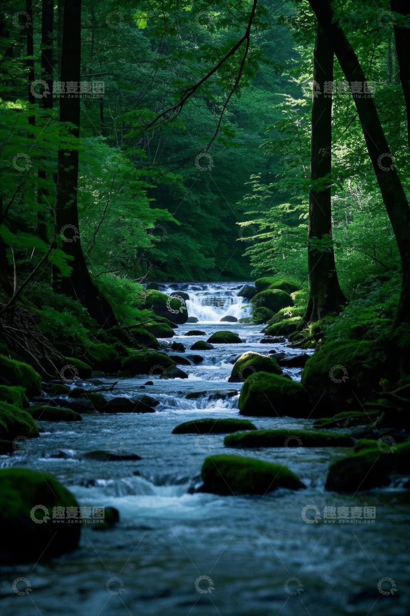 高清大图下载【趣麦麦图】森林中流淌的潺潺溪流
