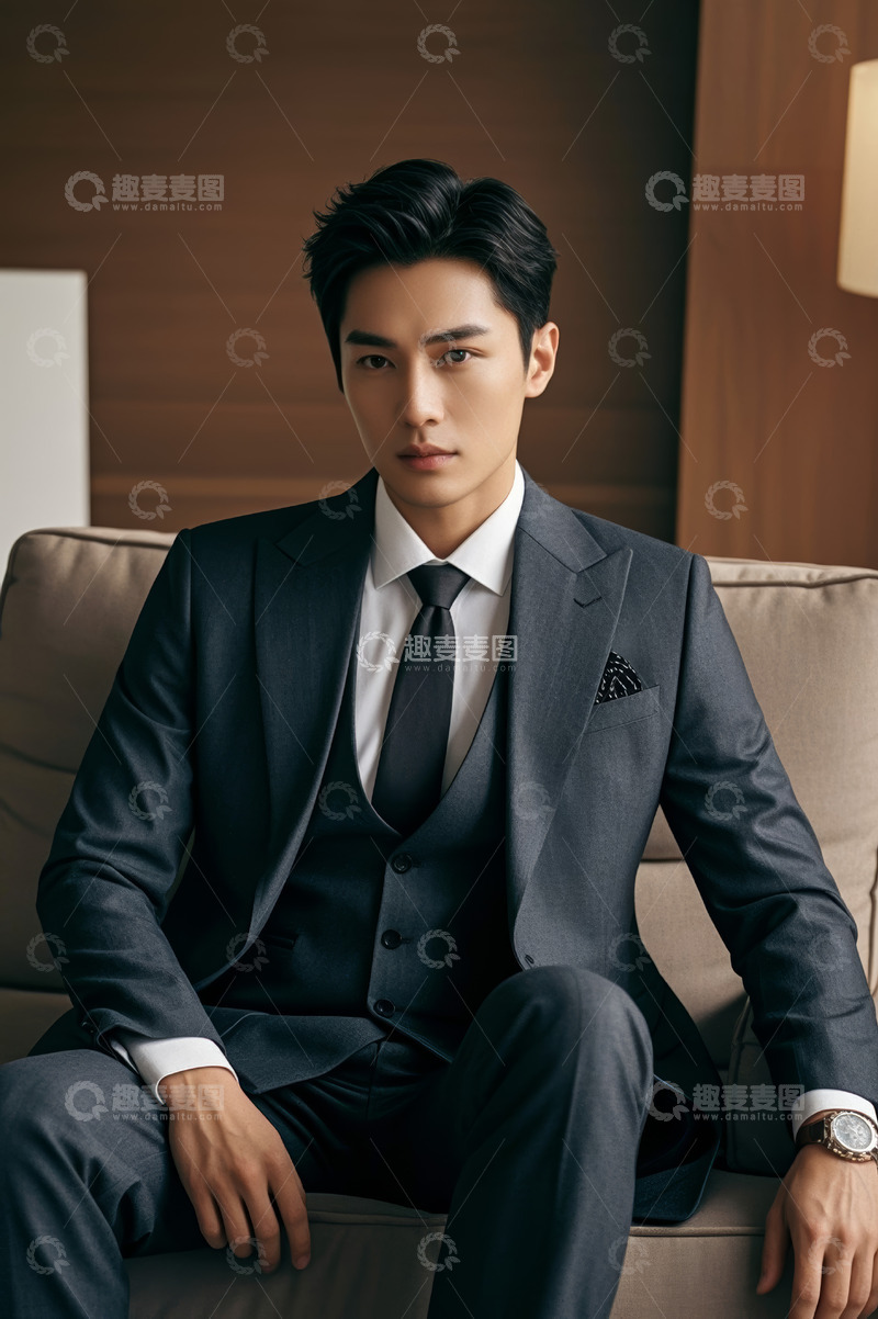 高清大图下载【趣麦麦图】西装男士坐沙发肖像