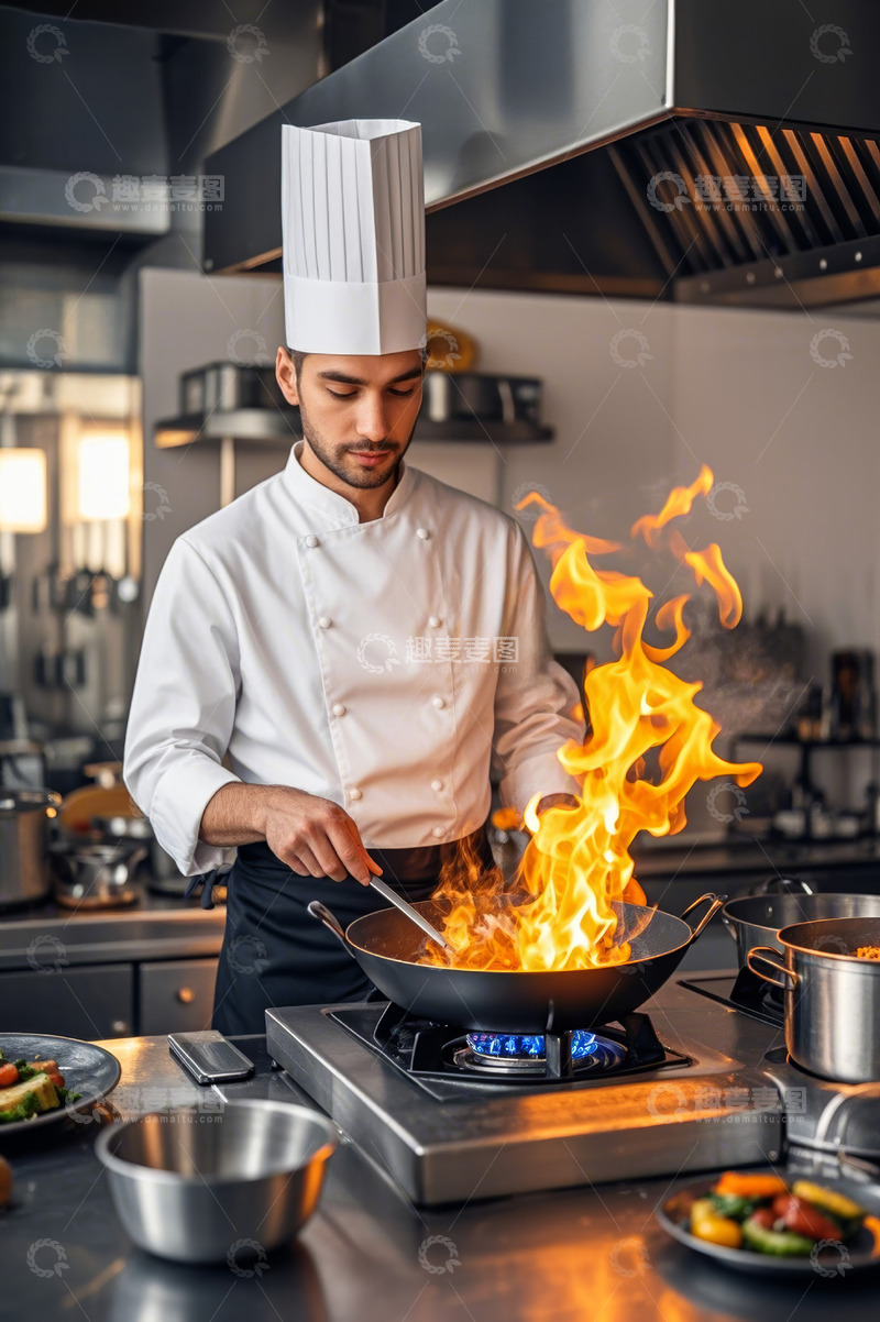 高清大图下载【趣麦麦图】厨师在厨房烹饪食物