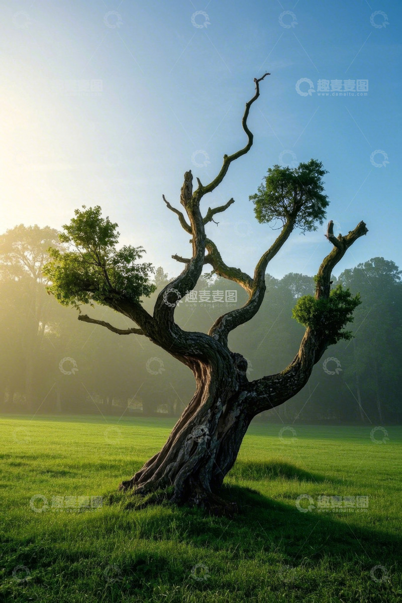 高清大图下载【趣麦麦图】原野上造型独特的孤树