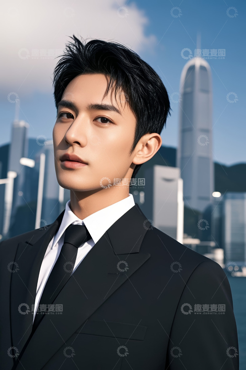 高清大图下载【趣麦麦图】身着西装男子背景为城市高楼