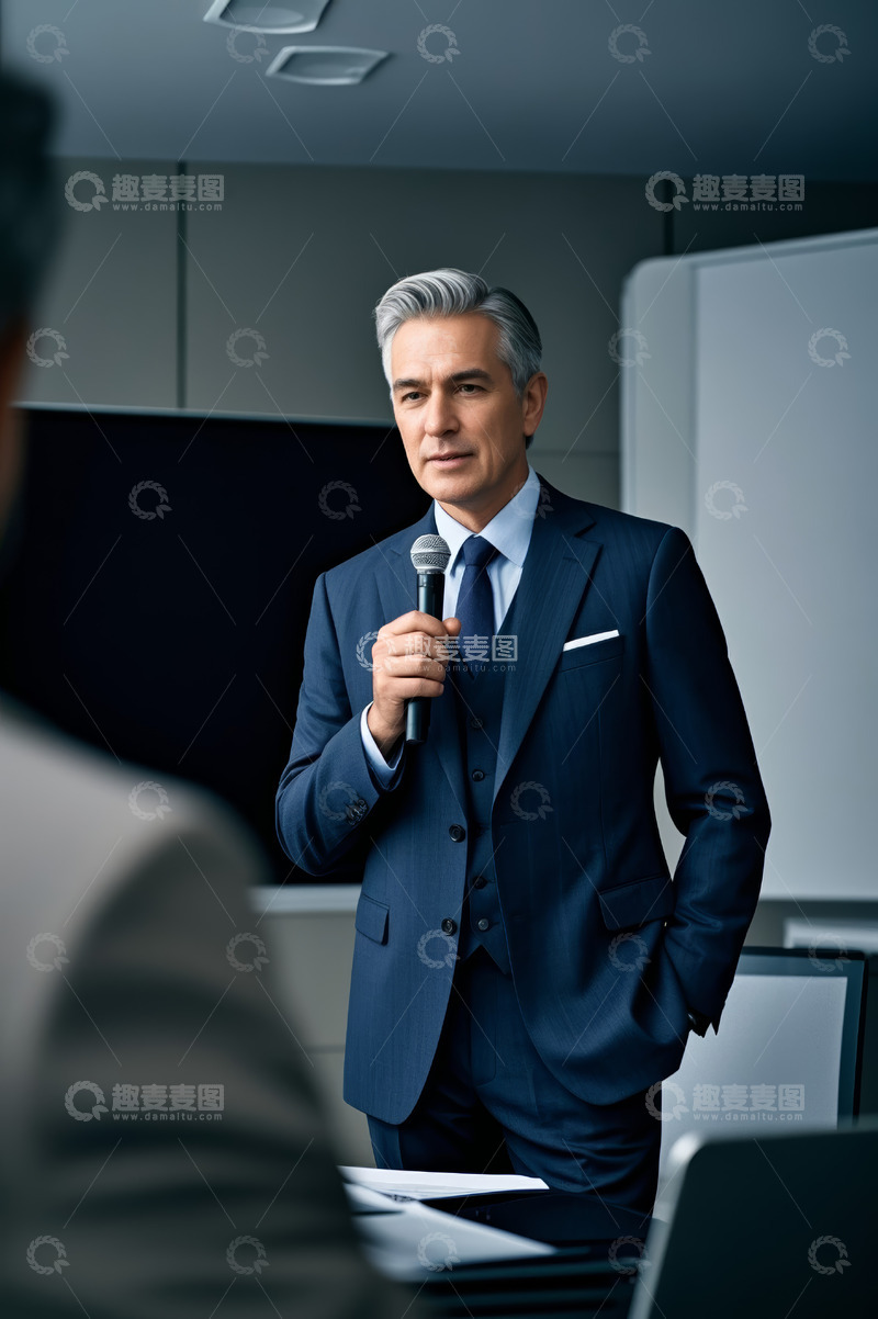 高清大图下载【趣麦麦图】商务人士会议室手持麦克风演讲