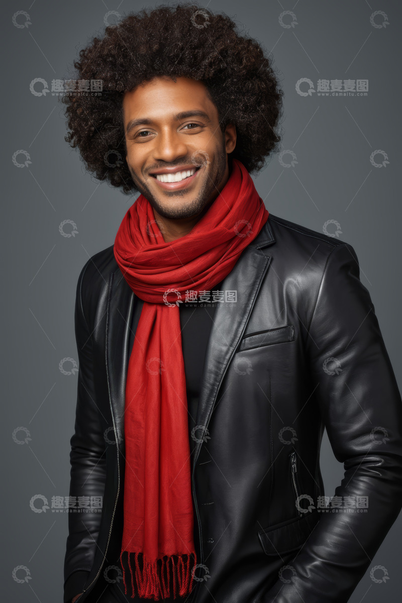高清大图下载【趣麦麦图】戴红围巾的男子微笑肖像