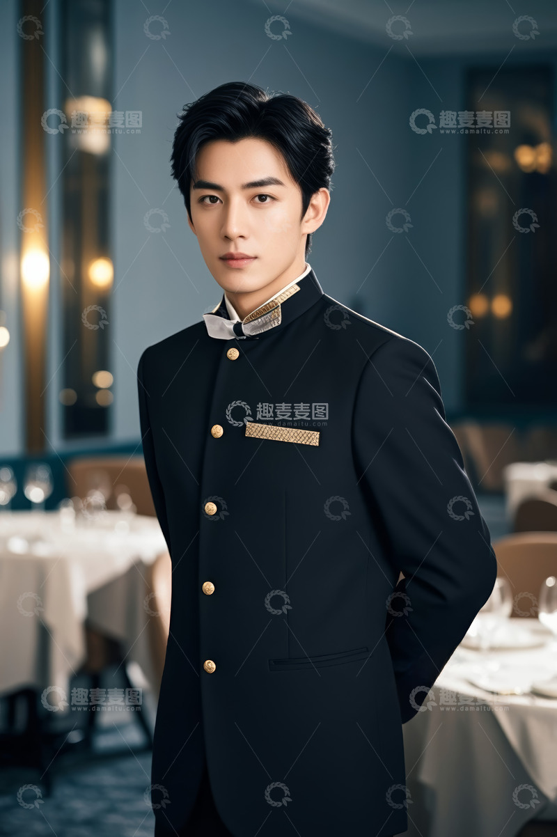 高清大图下载【趣麦麦图】餐厅男服务员正装形象