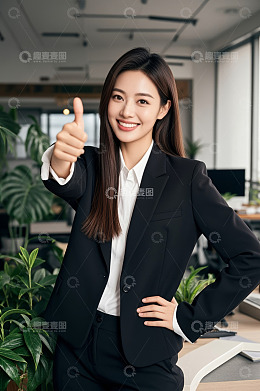 商务女性办公室竖大拇指