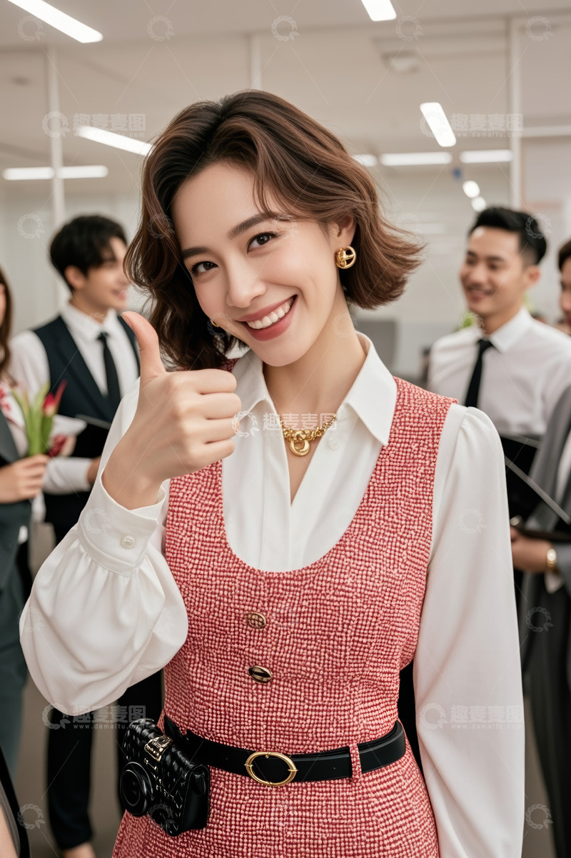 高清大图下载【趣麦麦图】职场女性竖大拇指微笑场景