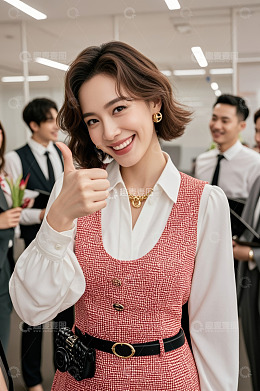 职场女性竖大拇指微笑场景