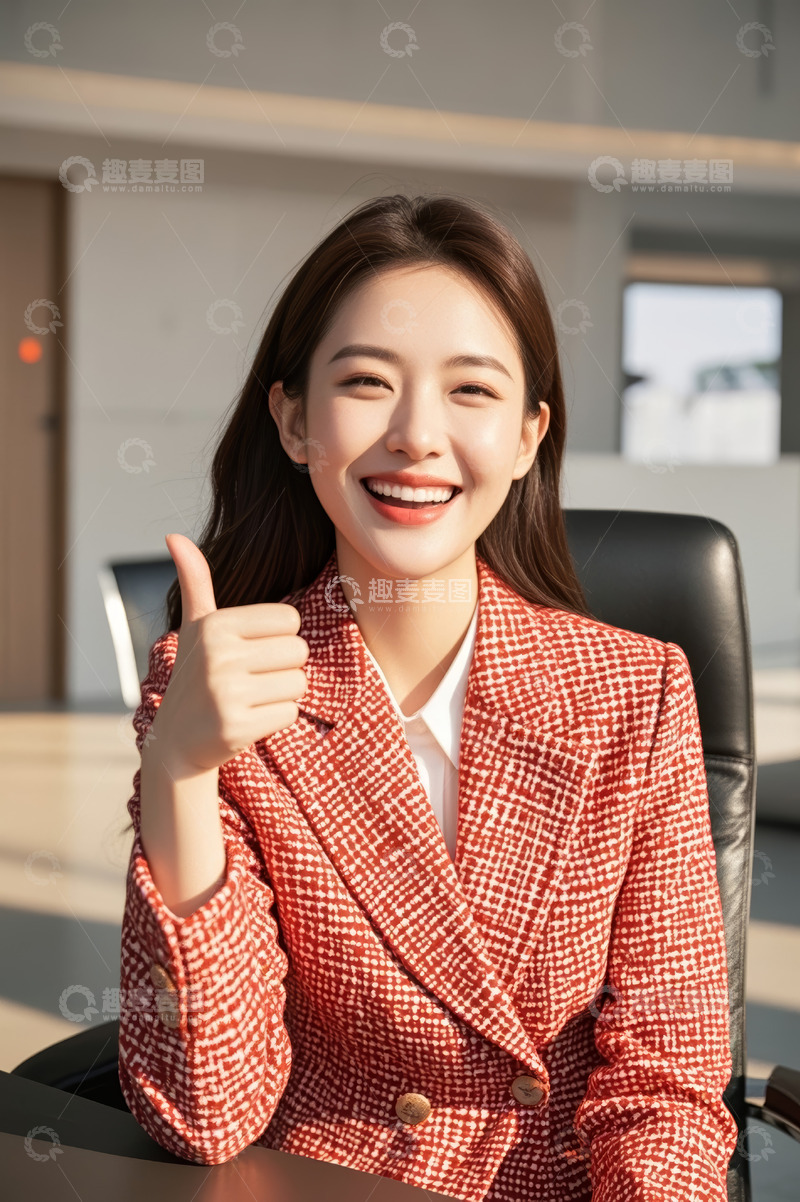 高清大图下载【趣麦麦图】职业女性微笑竖大拇指
